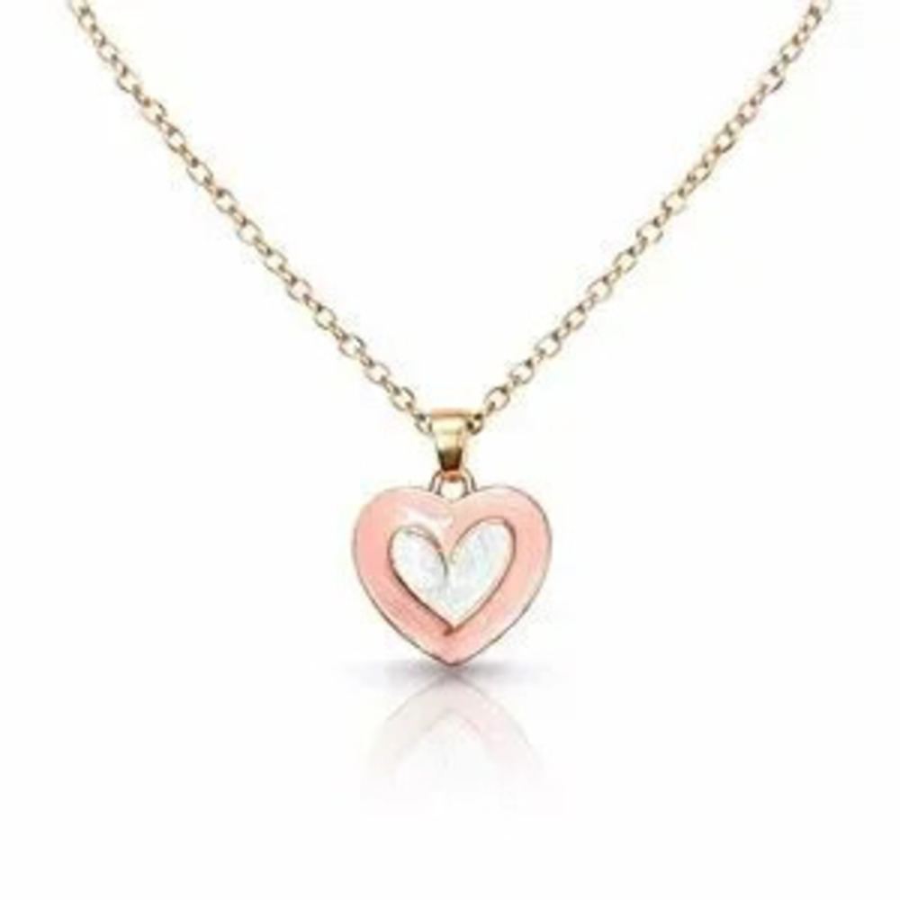Heart Pendant Necklace in Pink and Gold